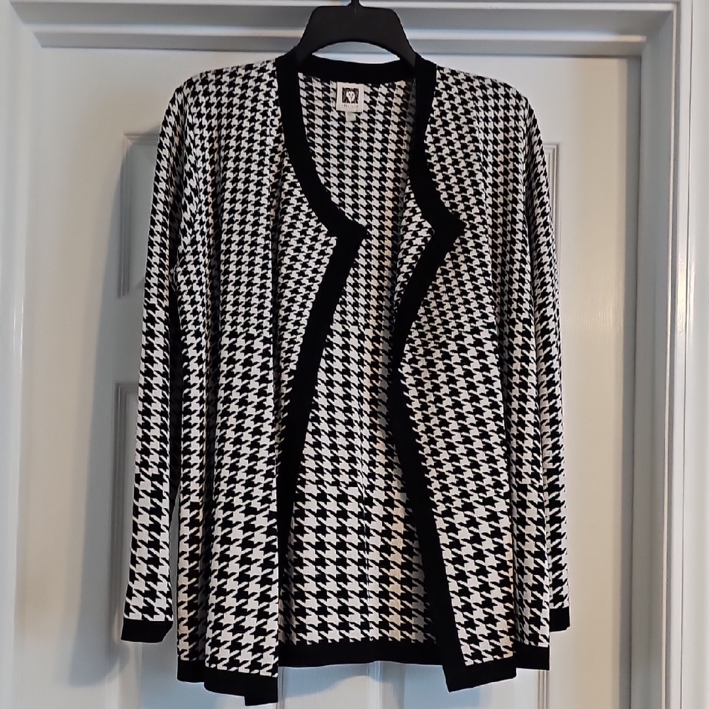 Anne Klein Black and White Houndstooth Cardigan